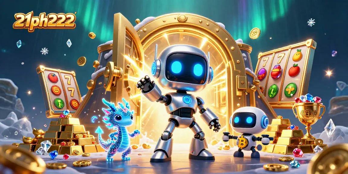 Experience thrilling moments at 21ph222 with cyberpunk characters and treasure in a vibrant casino scene.