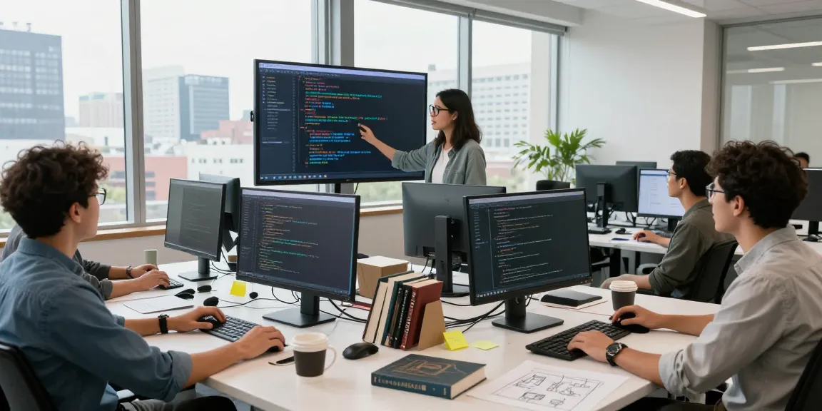 Developers collaborating on ggsoft coding projects in a modern tech office.