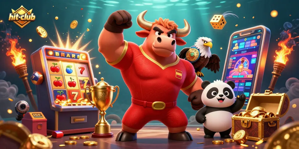 Celebrate big wins at hit-club with a dynamic illustration of exciting casino characters and games.