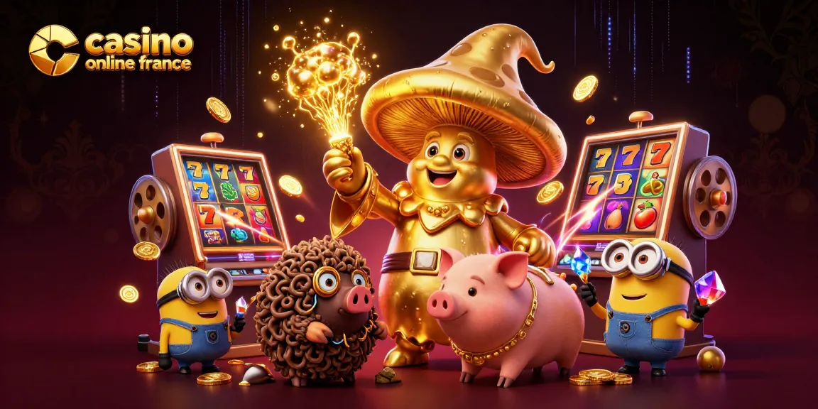 Jouez sur un casino en ligne France avec des personnages fantastiques et des machines à sous dorées.