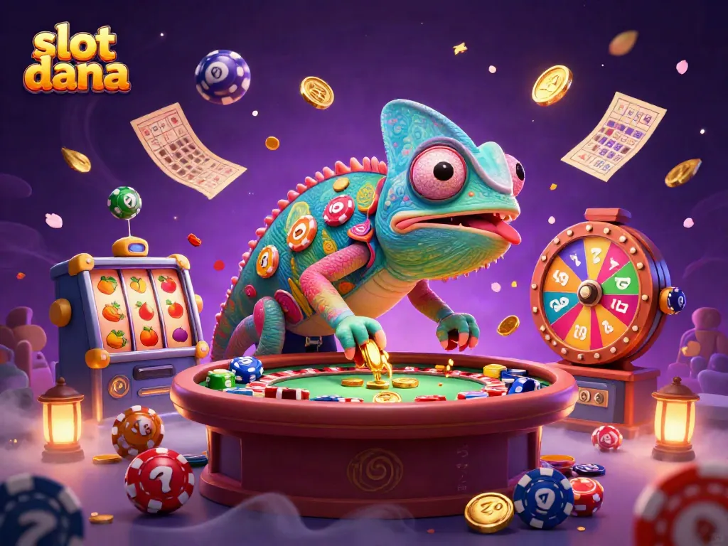 Visualisasikan permainan slot dana dengan chameleon kasino yang menarik dan elemen permainan yang dinamis.