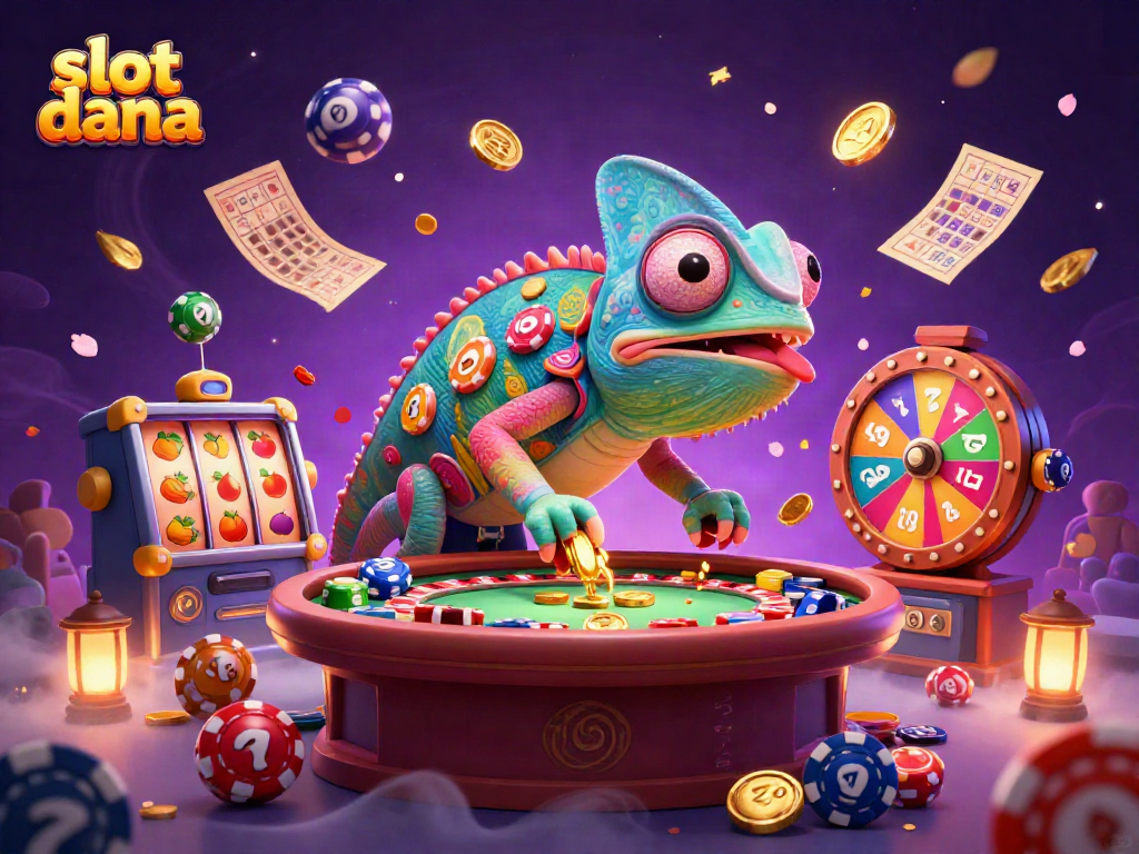 Visualisasikan permainan slot dana dengan chameleon kasino yang menarik dan elemen permainan yang dinamis.