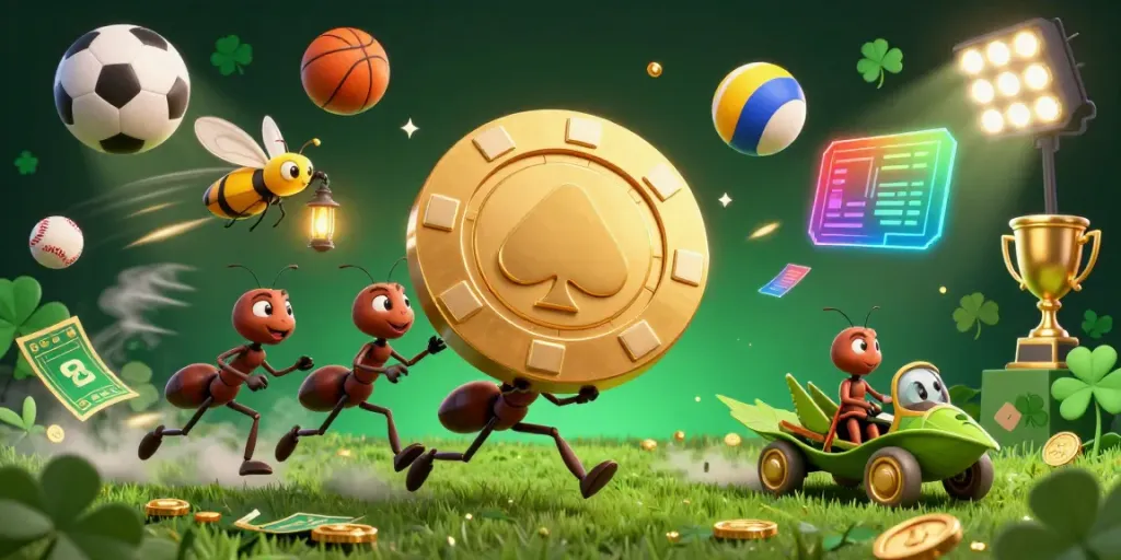 Experience high-stakes action with vebotv, featuring ants on a heist with sports elements in a vivid 3D scene.
