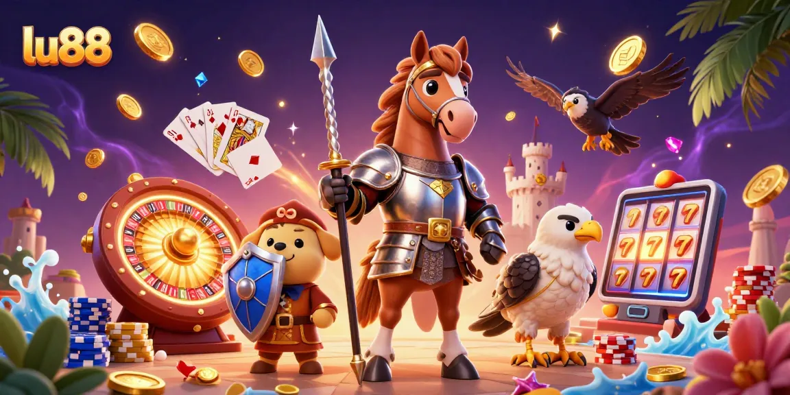 Experience thrilling gameplay with LU88 featuring a heroic knight and squire in a vibrant casino adventure.