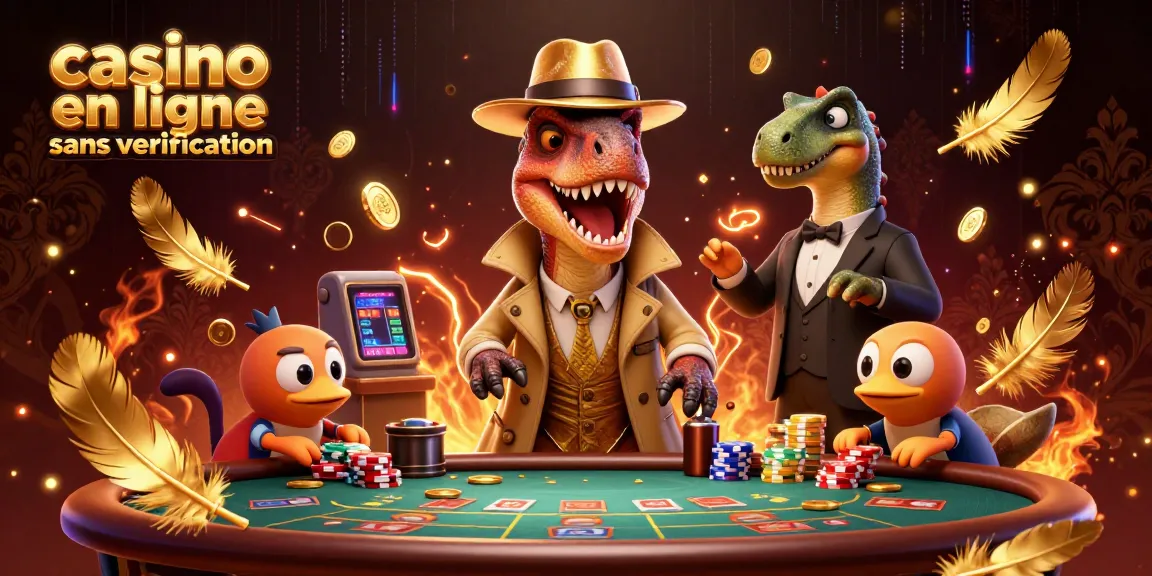 Profitez d'une expérience captivante de casino en ligne sans vérification avec un velociraptor comptant des cartes.