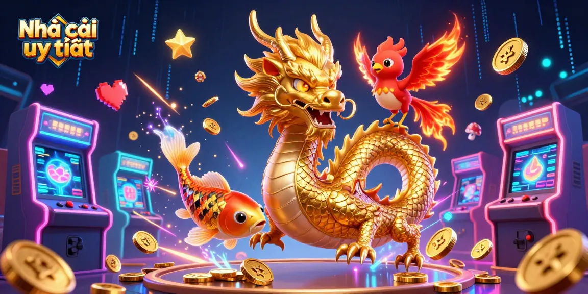 Experience the vibrant world of Nhà cái uy tín with a fierce dragon and magical elements.