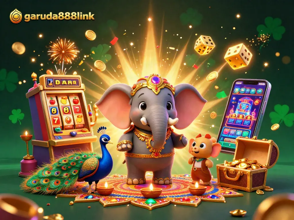 Spin and win at garuda888link with festive elephant, peacock, and casino games in action.