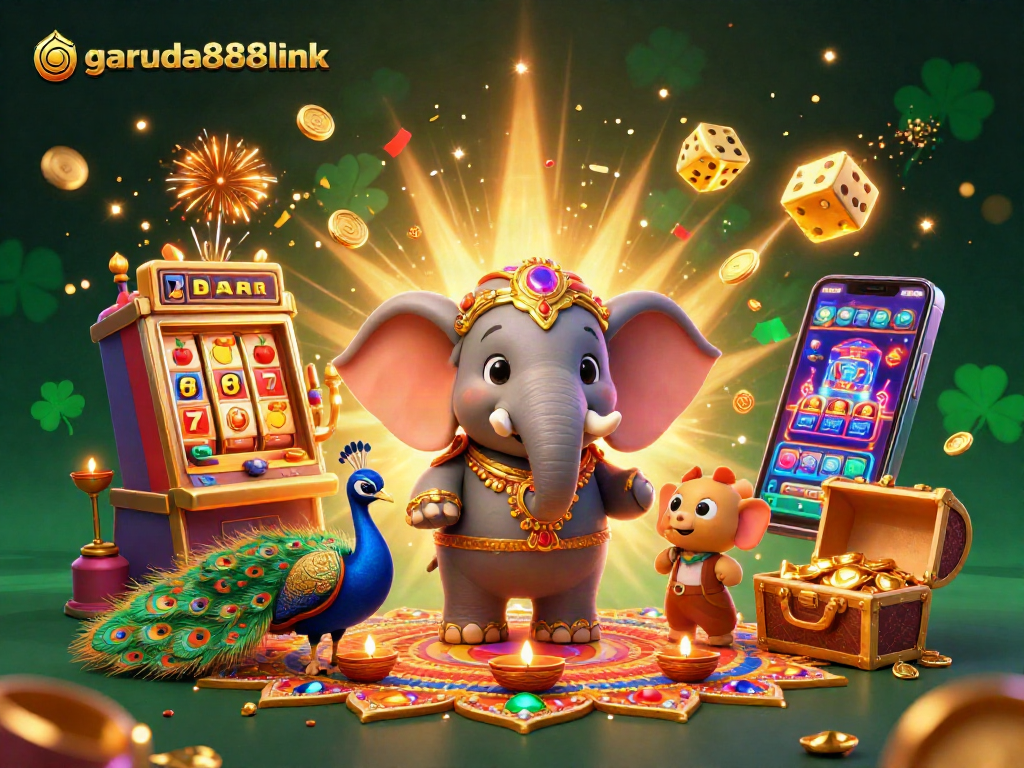 Spin and win at garuda888link with festive elephant, peacock, and casino games in action.