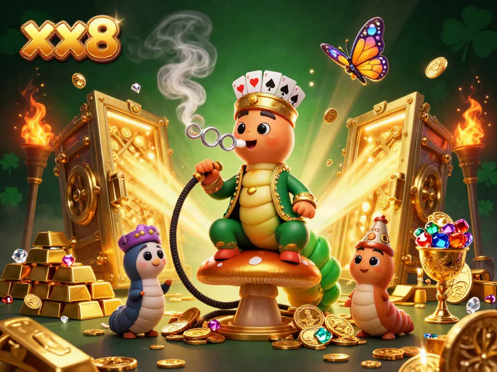 Experience lively gaming with the xx8 caterpillar hookah-master in a dynamic casino scene.