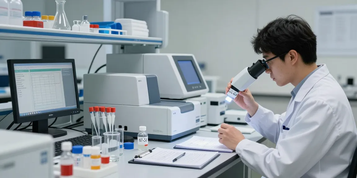 Examining b7-33 for sale in a modern lab with peptide analysis equipment.