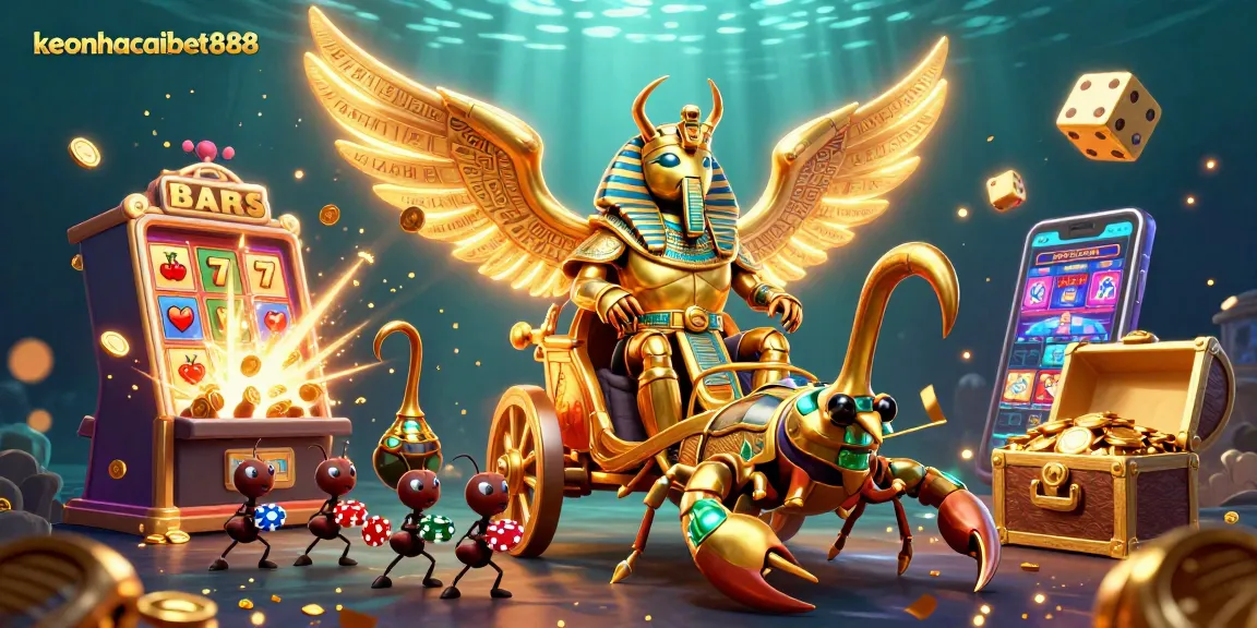 Experience excitement with keonhacaibet888 as the golden scarab beetle and scorpions burst into the casino scene.