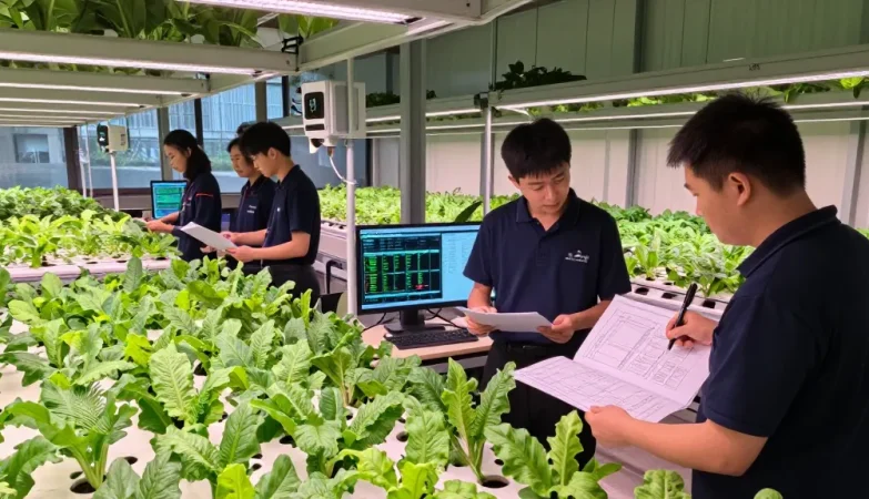 Collaboration in a modern indoor agriculture facility using cika4d link for optimal growth solutions.